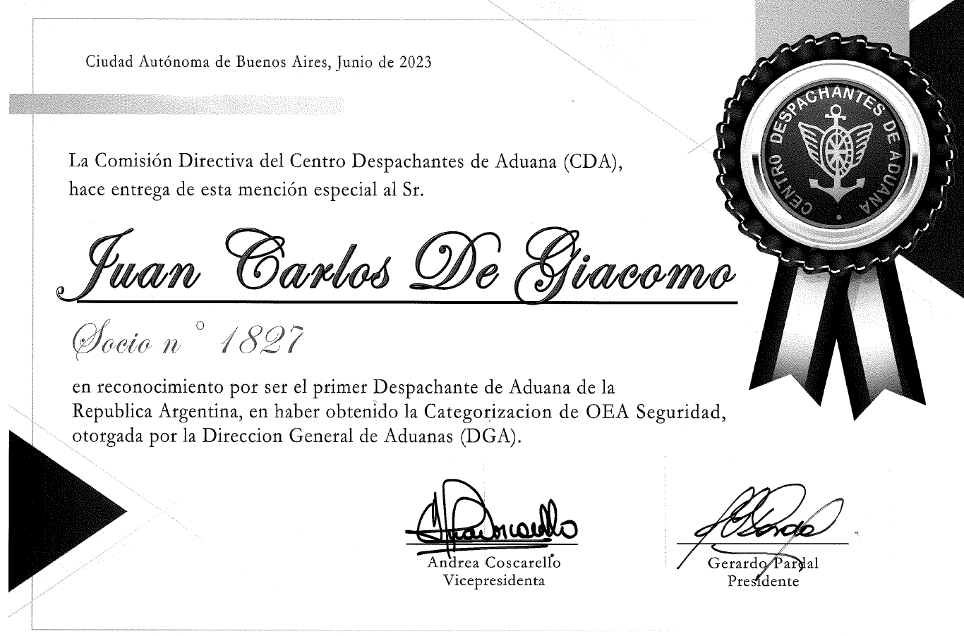 Reconocimiento Centro Despachantes de Aduana